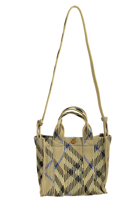 Burberry "Mn Knit Tote" Lichen Plaid Handbag Shoulder Tote Bag