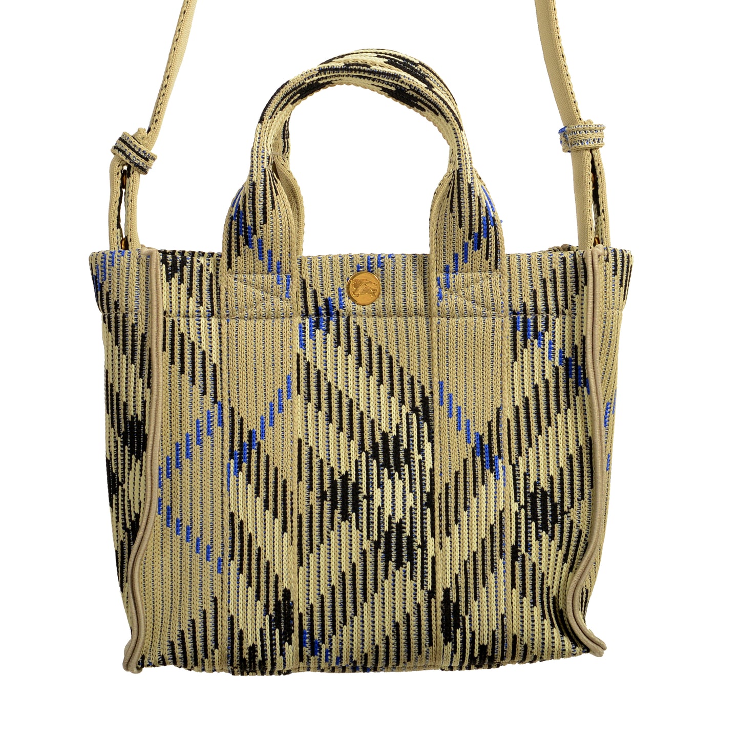 Burberry "Mn Knit Tote" Lichen Plaid Handbag Shoulder Tote Bag
