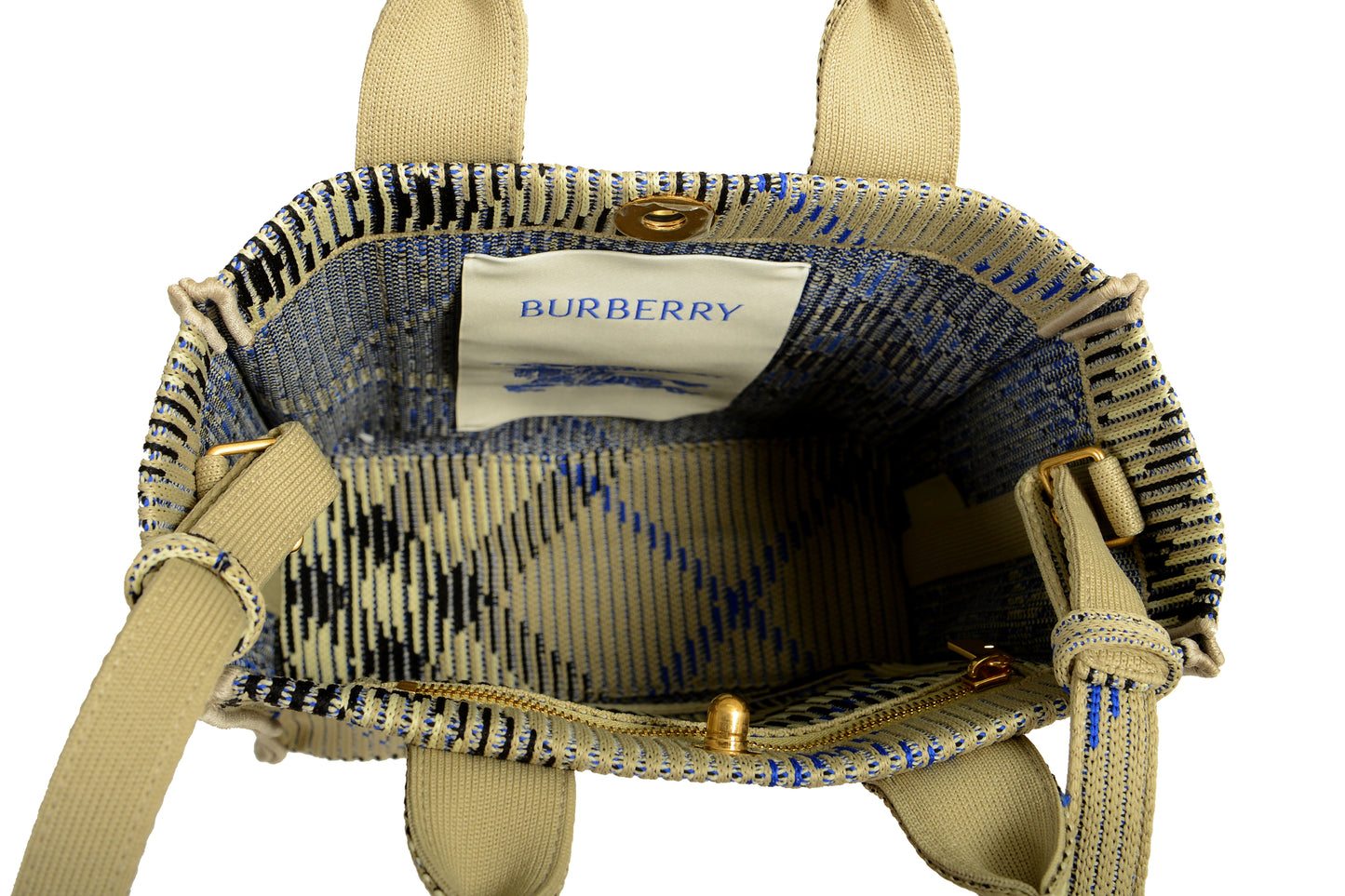 Burberry "Mn Knit Tote" Lichen Plaid Handbag Shoulder Tote Bag