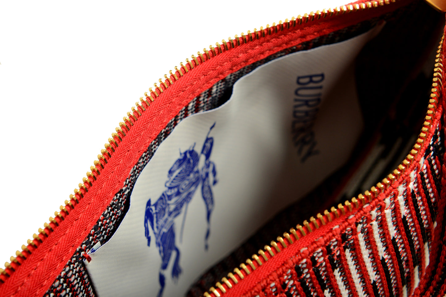 Burberry "Ls Knit Baguette" Scarlet Plaid Handbag Shoulder Bag