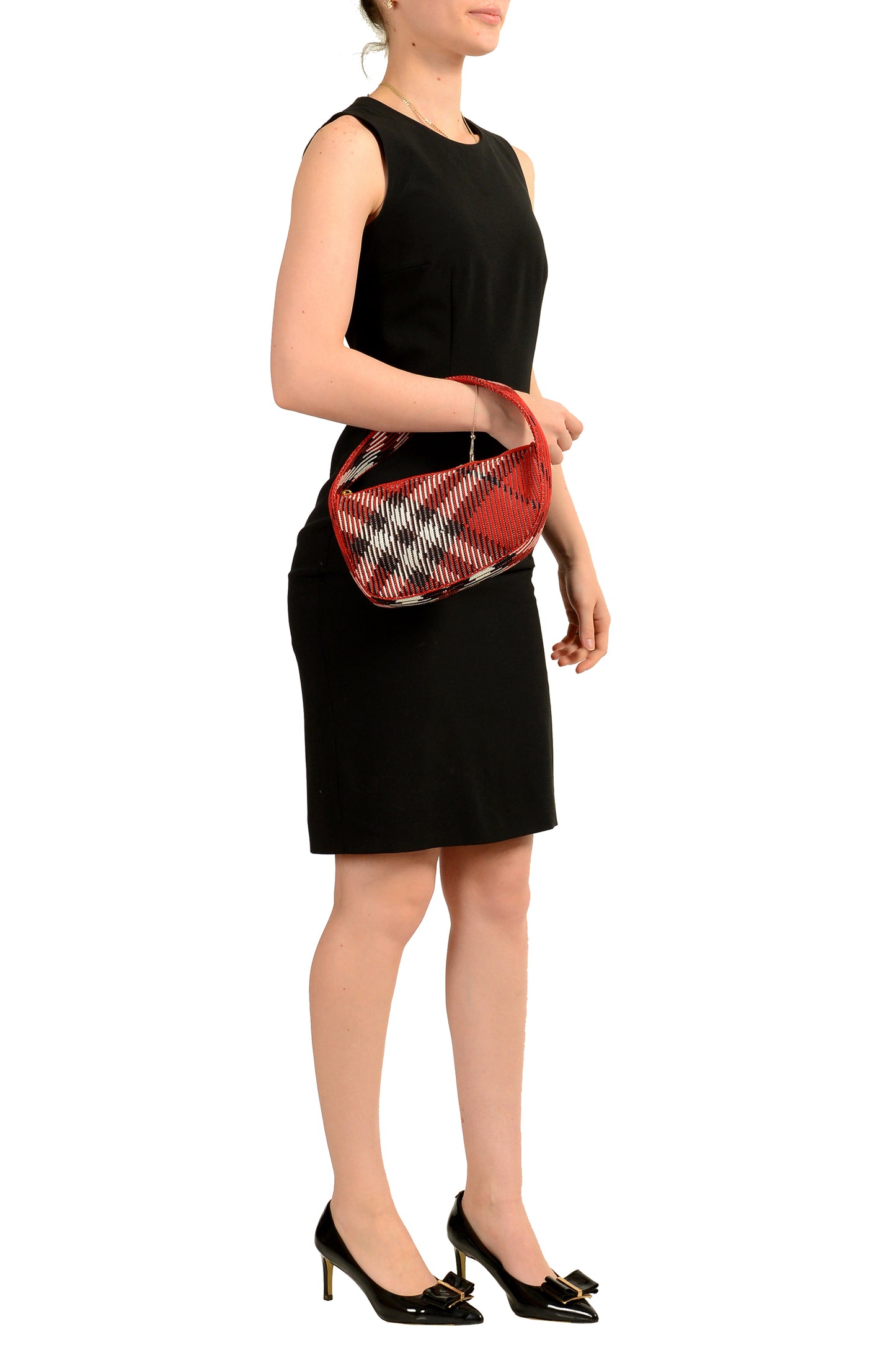 Burberry "Ls Knit Baguette" Scarlet Plaid Handbag Shoulder Bag