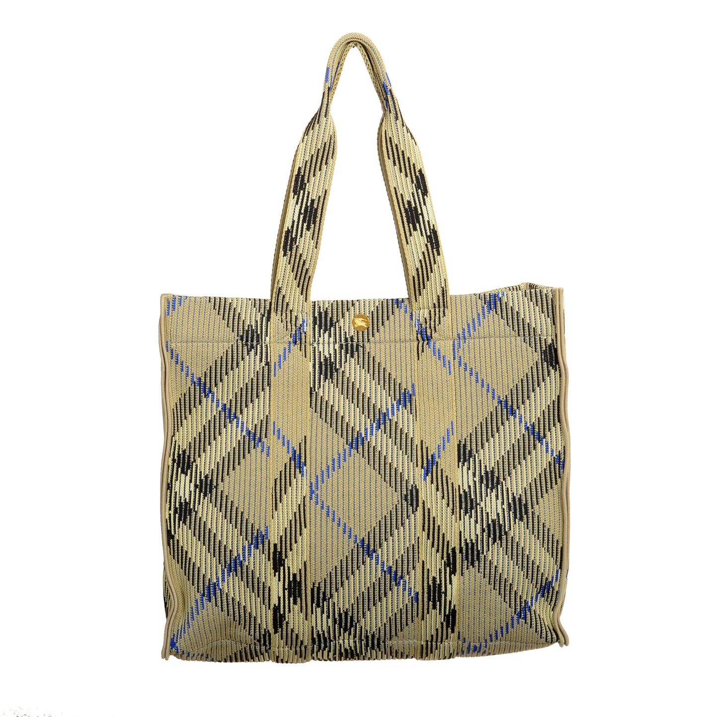 Burberry "Md Knit Tote" Lichen Plaid Handbag Shoulder Tote Bag