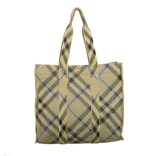 Burberry "Md Knit Tote" Lichen Plaid Handbag Shoulder Tote Bag