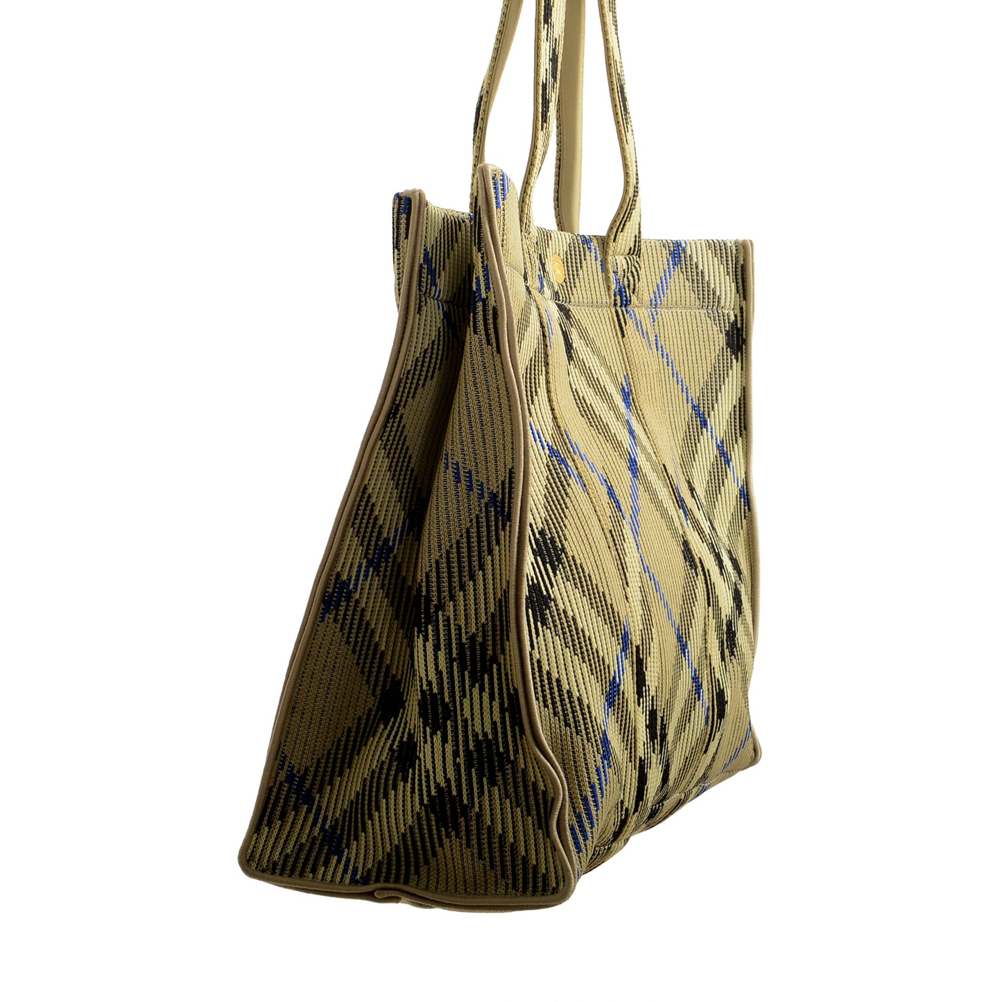 Burberry "Md Knit Tote" Lichen Plaid Handbag Shoulder Tote Bag