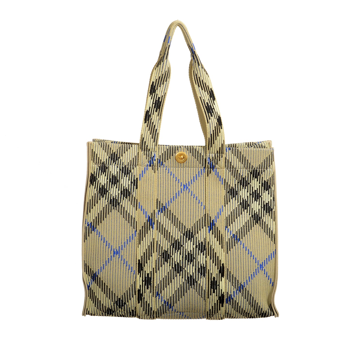 Burberry "Md Knit Tote" Lichen Plaid Handbag Shoulder Tote Bag