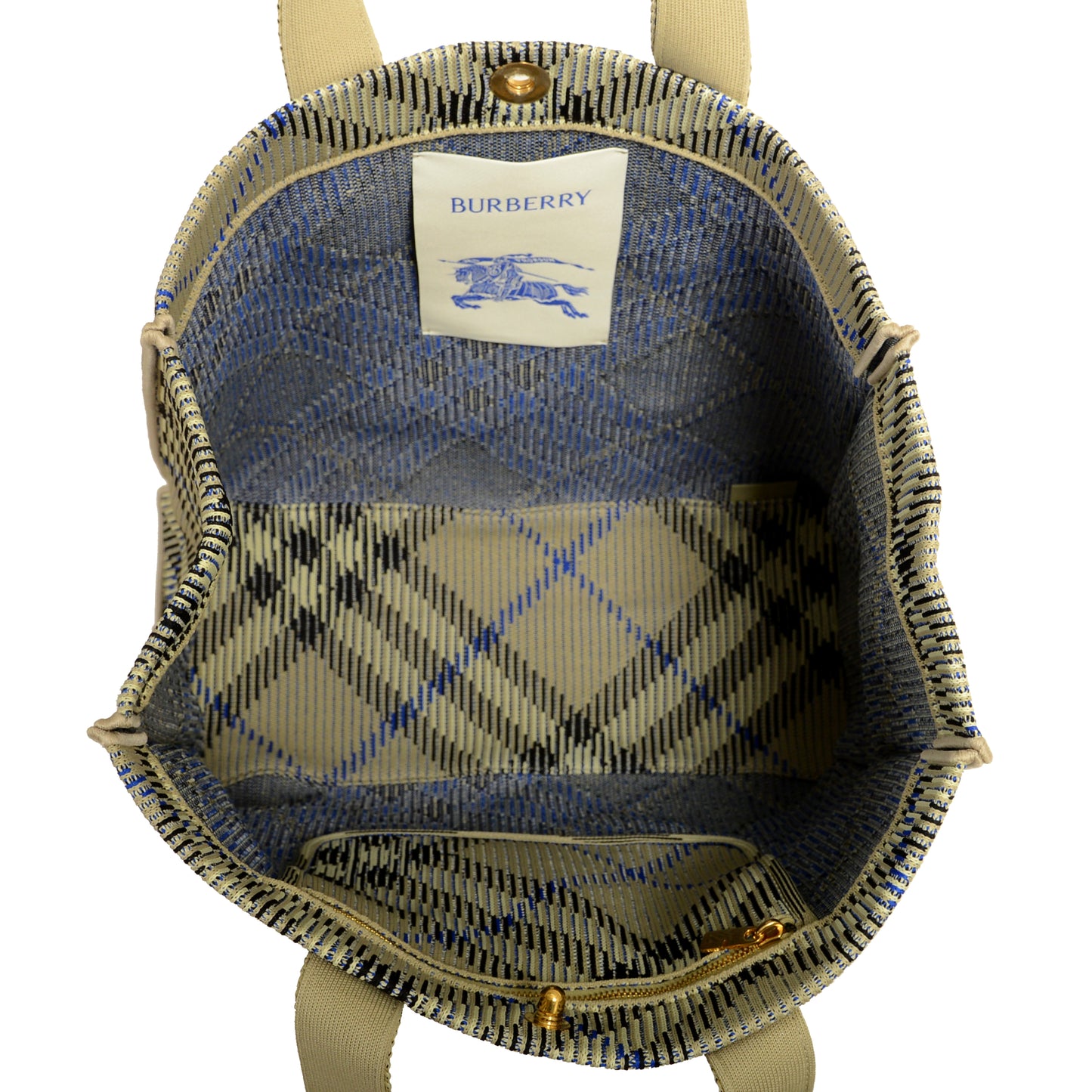 Burberry "Md Knit Tote" Lichen Plaid Handbag Shoulder Tote Bag
