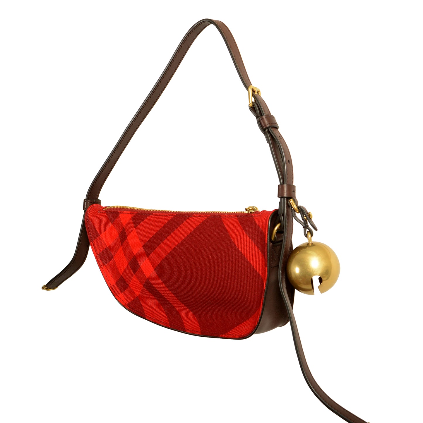 Burberry "Ls Knit Baguette" Leather Trimmed Scarlet Plaid Handbag Shoulder Bag