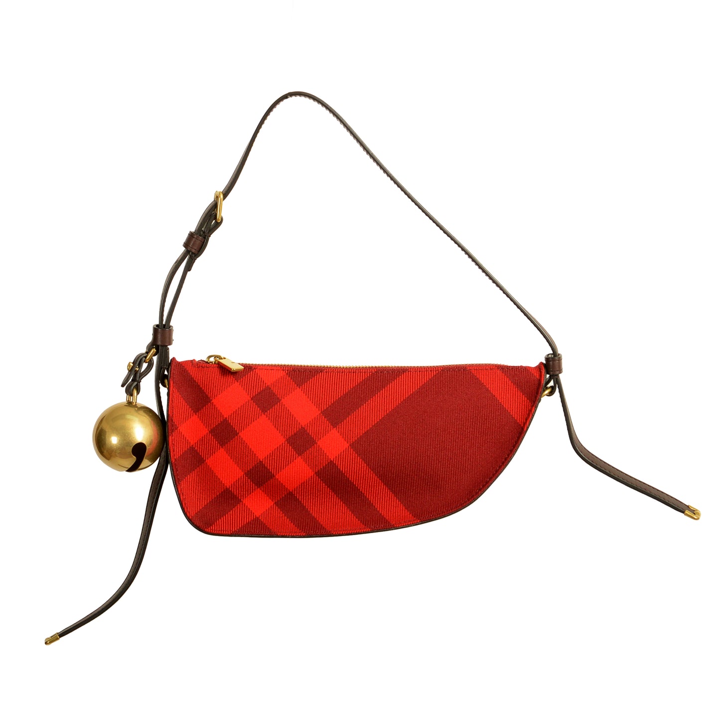 Burberry "Ls Knit Baguette" Leather Trimmed Scarlet Plaid Handbag Shoulder Bag