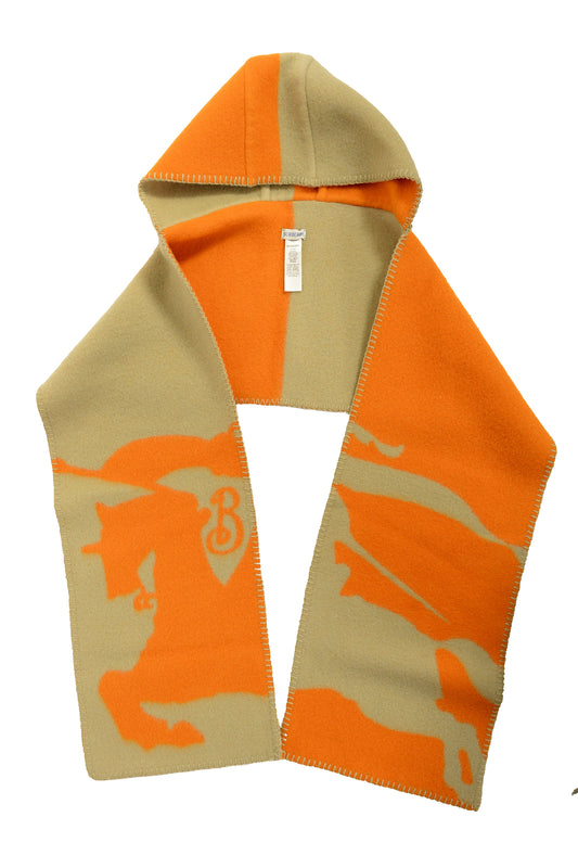 Burberry "MU Split EKD Hooded" Hunter Pumpkin 100% Wool Scarf