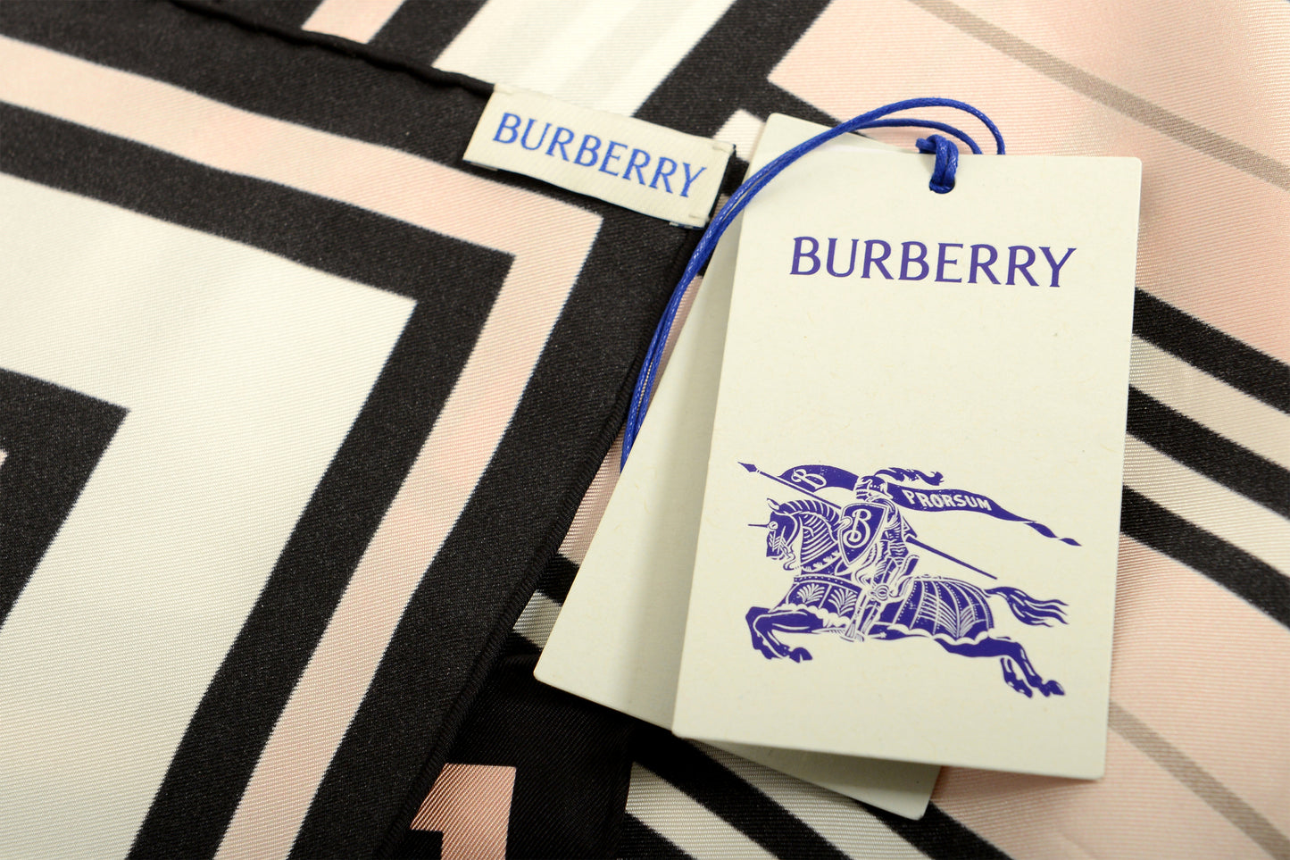 Burberry "IS SLK SQ" Frosted Pink Striped Large 100% Silk Square Scarf