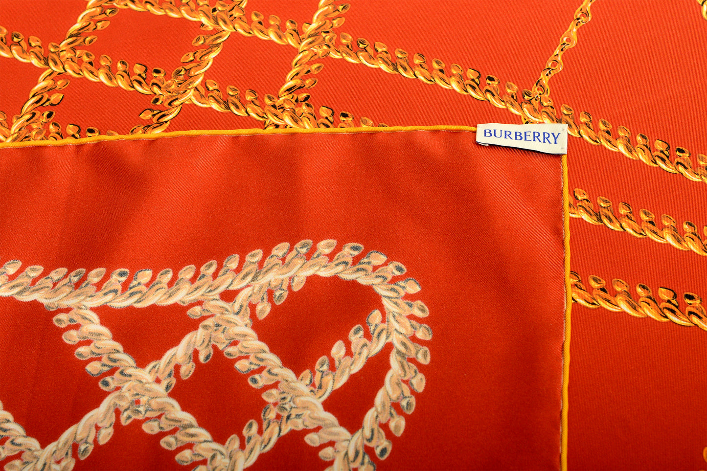 Burberry "Chain Check SLK SQ" Red & Gold Large 100% Silk Square Scarf