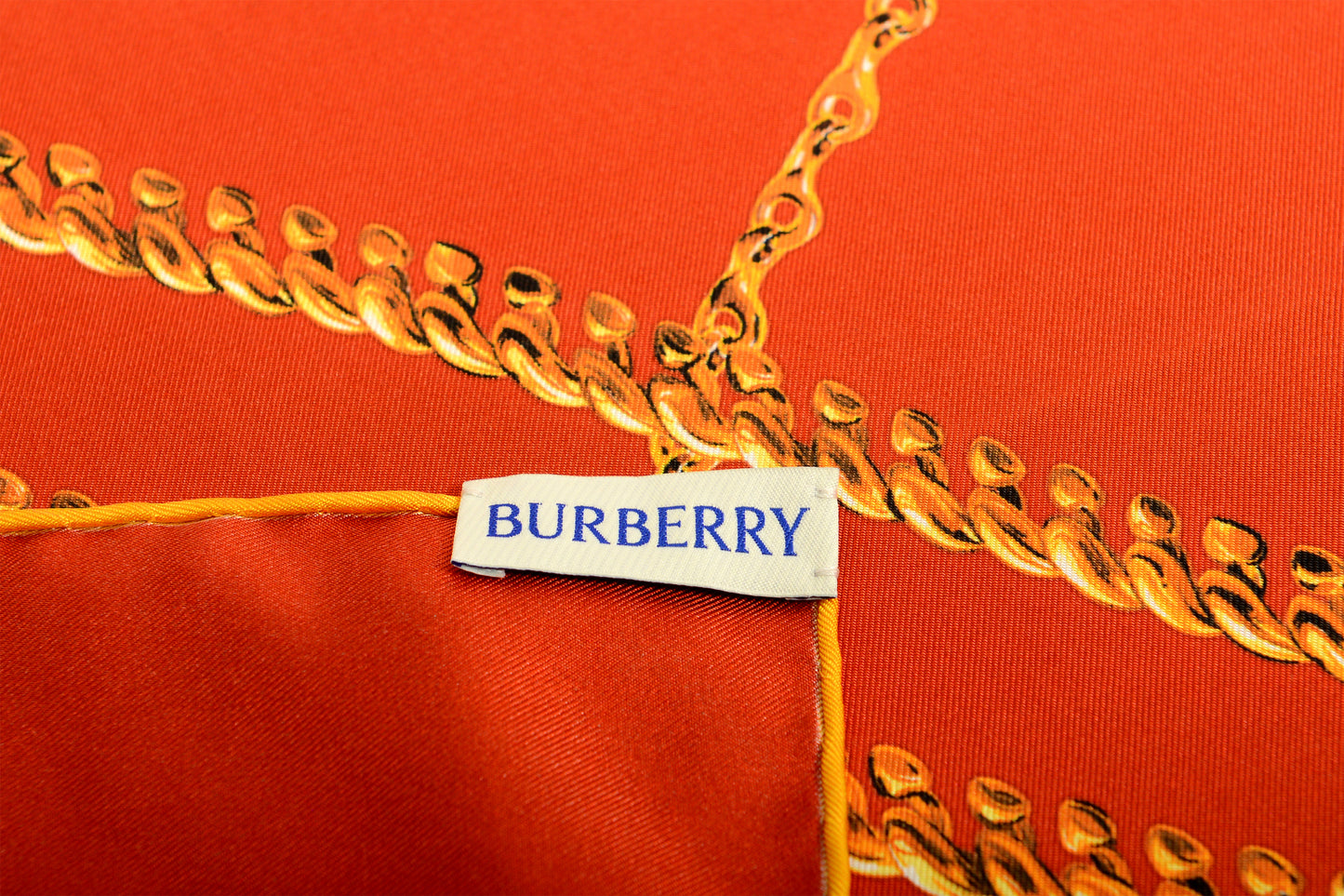 Burberry "Chain Check SLK SQ" Red & Gold Large 100% Silk Square Scarf