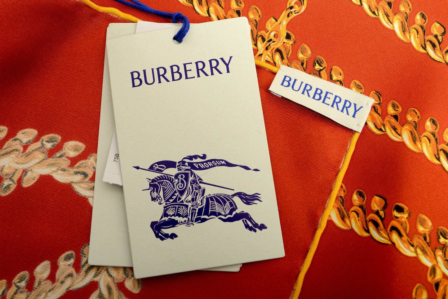 Burberry "Chain Check SLK SQ" Red & Gold Large 100% Silk Square Scarf