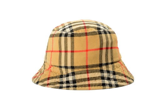 Burberry "Classic Bucket" Archive Beige Check Print Bucket Hat Size L