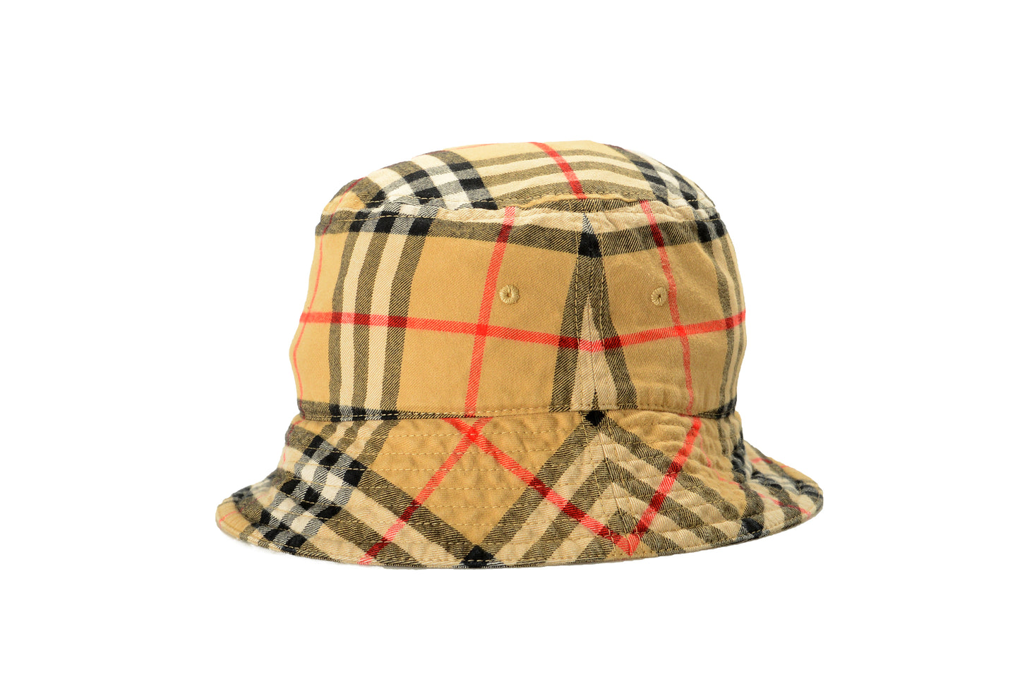 Burberry "Classic Bucket" Archive Beige Check Print Bucket Hat Size L