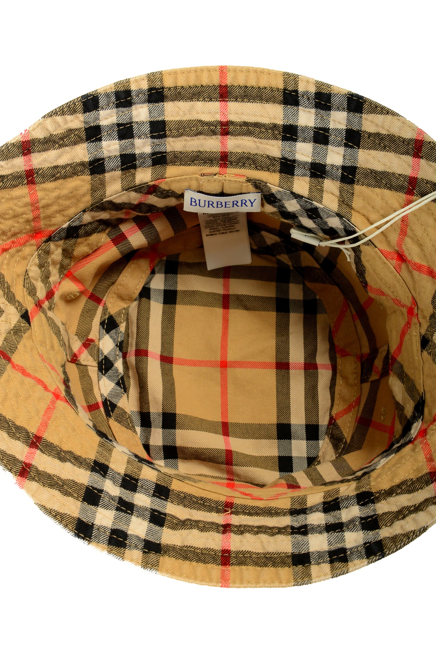 Burberry "Classic Bucket" Archive Beige Check Print Bucket Hat Size L