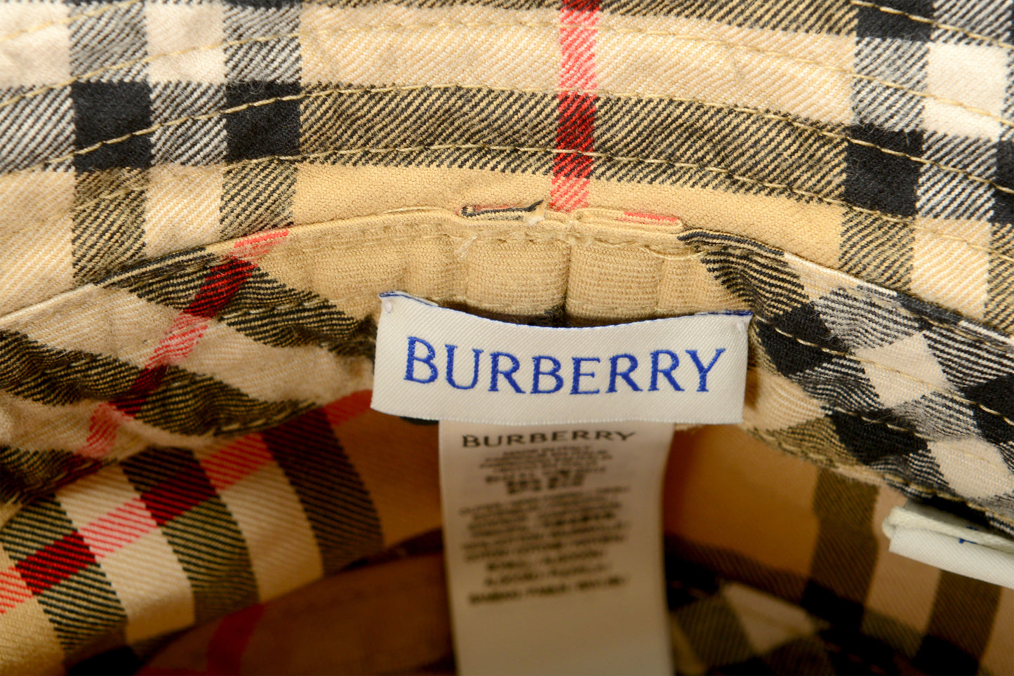 Burberry "Classic Bucket" Archive Beige Check Print Bucket Hat Size L