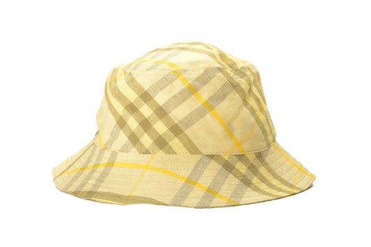 Burberry "Classic Bucket" 100% Linen Check Print Bucket Hat Size M