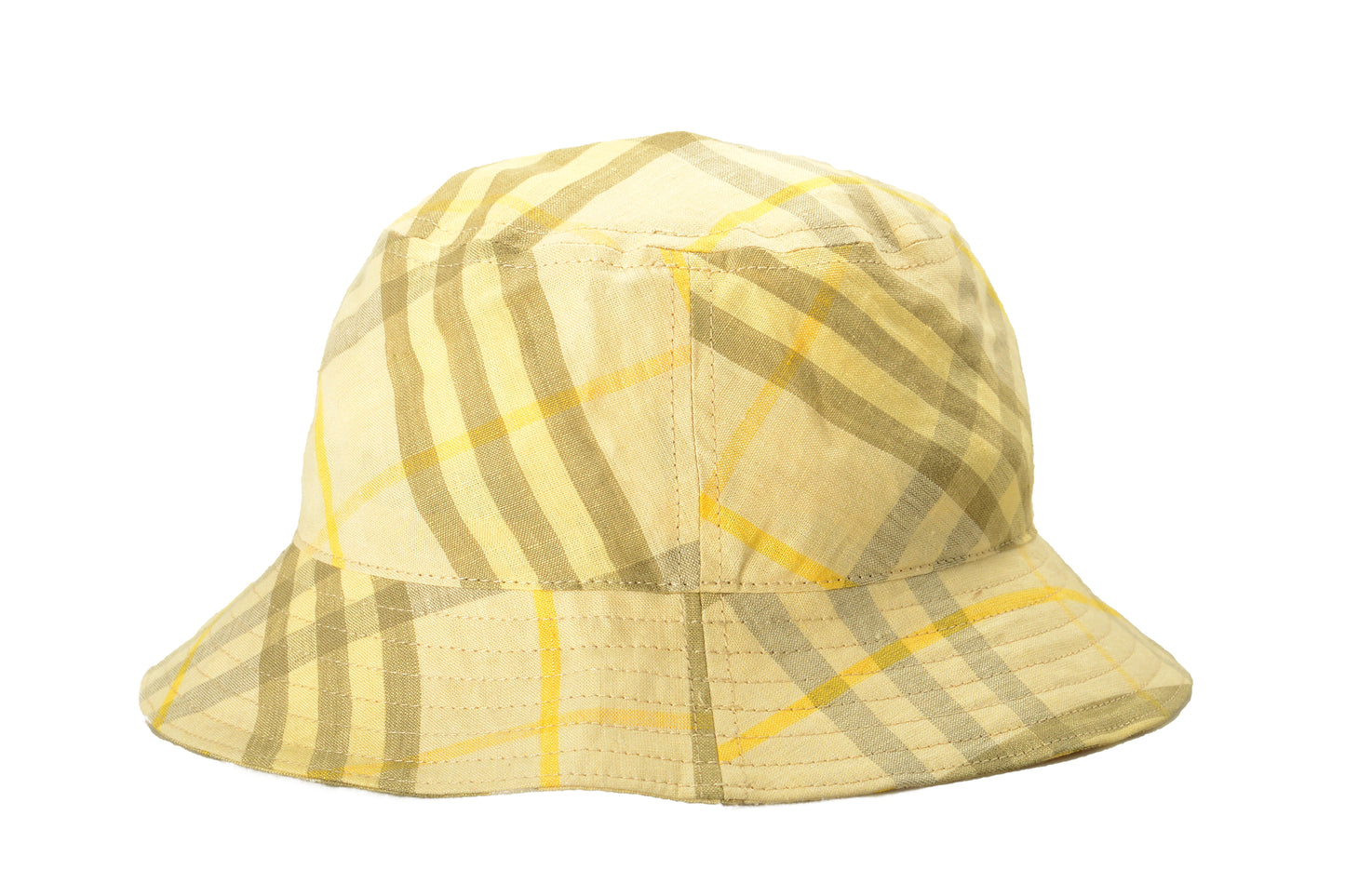 Burberry "Classic Bucket" 100% Linen Check Print Bucket Hat Size M