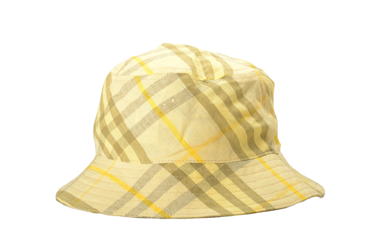 Burberry "Classic Bucket" 100% Linen Check Print Bucket Hat Size M