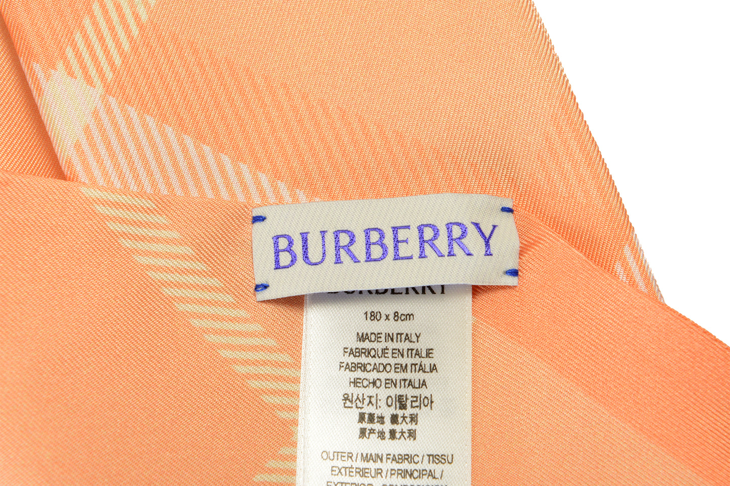 Burberry "SS LG VTG RVS Silk SY" Peach 100% Silk Neck Scarf