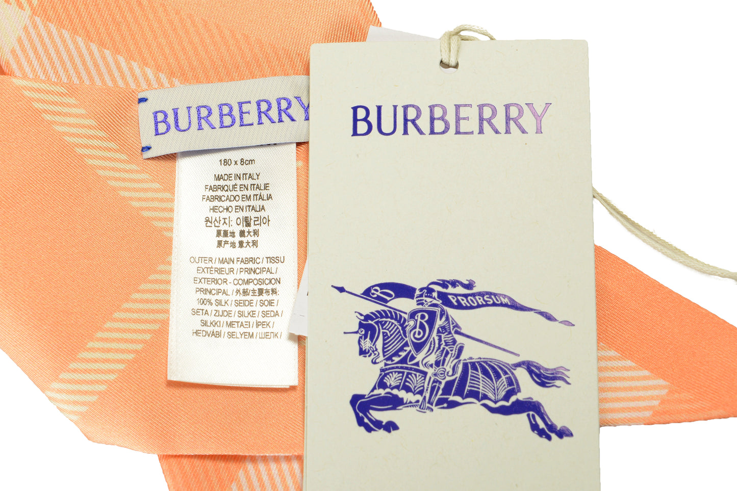Burberry "SS LG VTG RVS Silk SY" Peach 100% Silk Neck Scarf