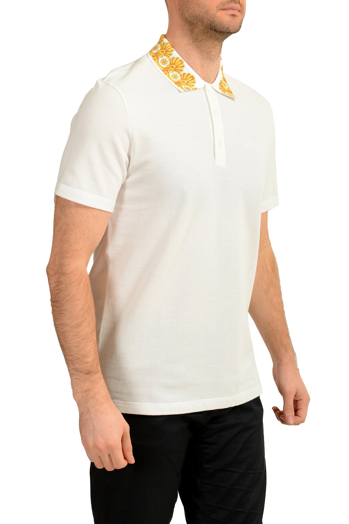 Versace Men's White Barocco Print Short Sleeve Polo Shirt US XS IT 46