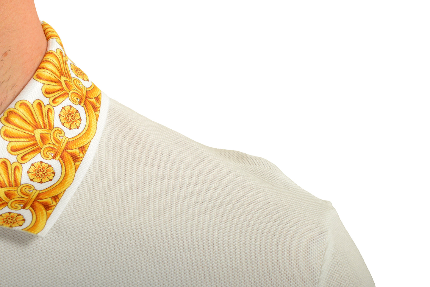 Versace Men's White Barocco Print Short Sleeve Polo Shirt US XS IT 46