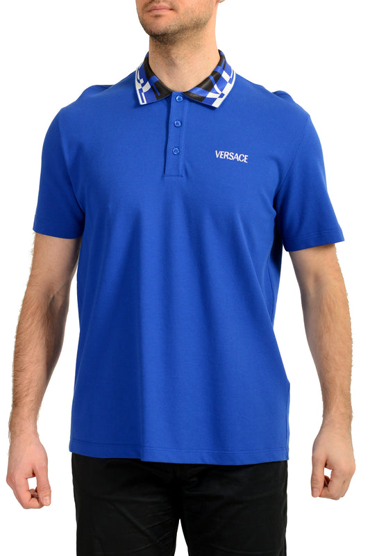 Versace Men's Royal Blue Logo Embroidery Short Sleeve Polo Shirt US 4XL IT 60