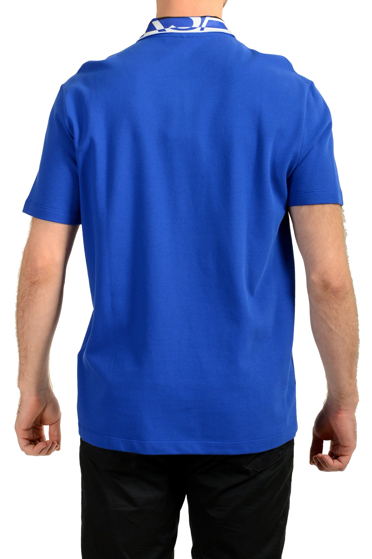 Versace Men's Royal Blue Logo Embroidery Short Sleeve Polo Shirt US M IT 50