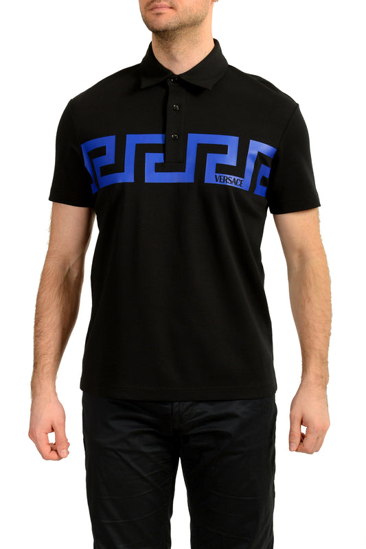 Versace Men's Black "Greca Print" Short Sleeve Polo Shirt US L IT 52
