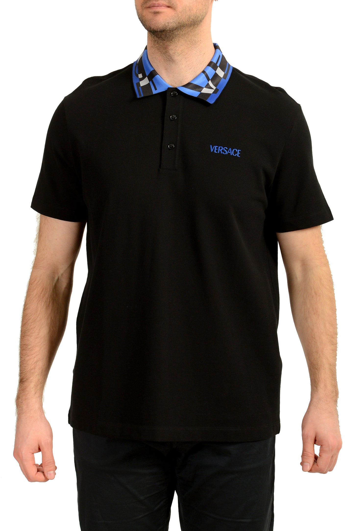 Versace Men's Black Logo Embroidery Short Sleeve Polo Shirt US 3XL IT 58