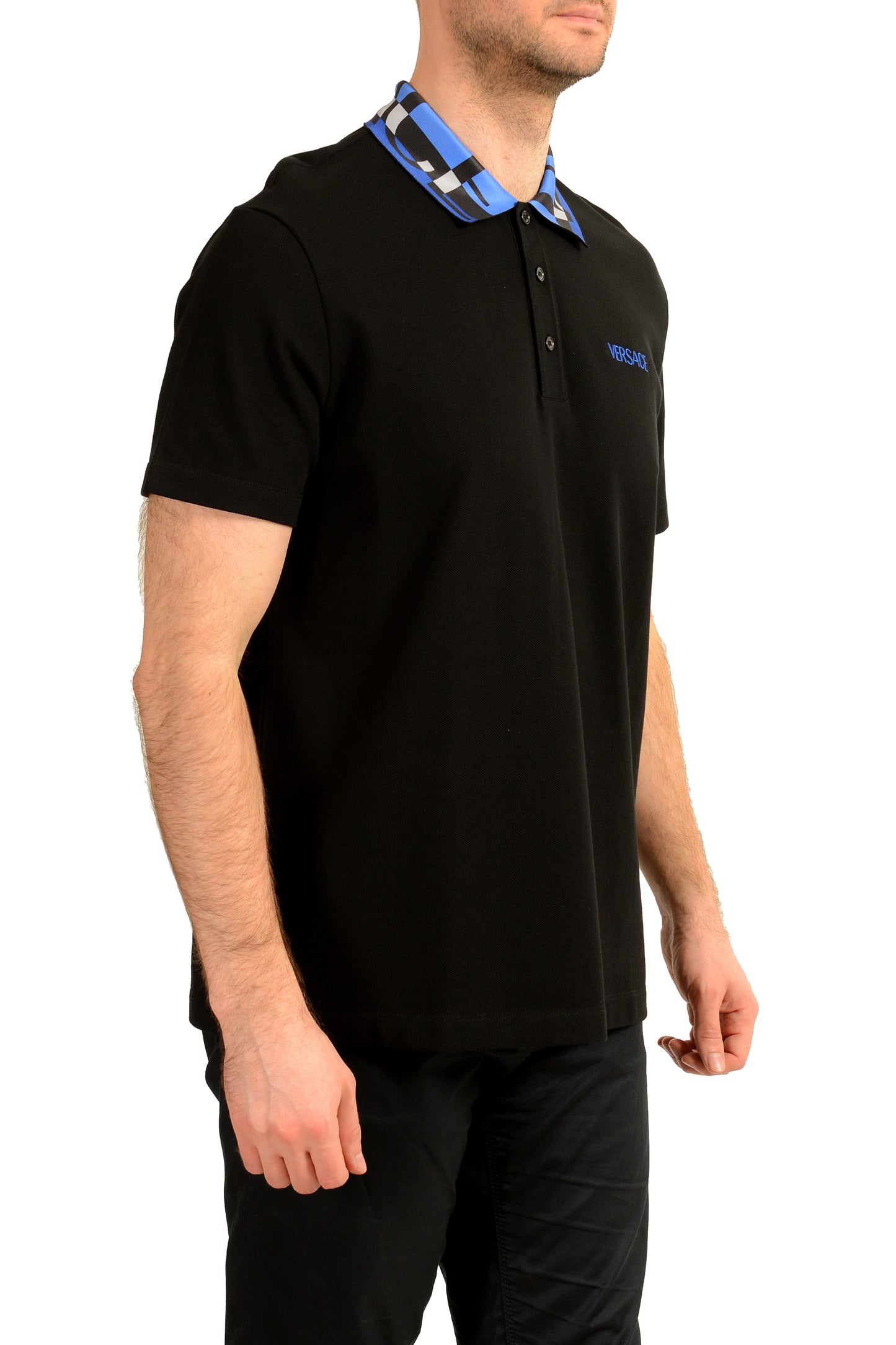 Versace Men's Black Logo Embroidery Short Sleeve Polo Shirt US 6XL IT 64