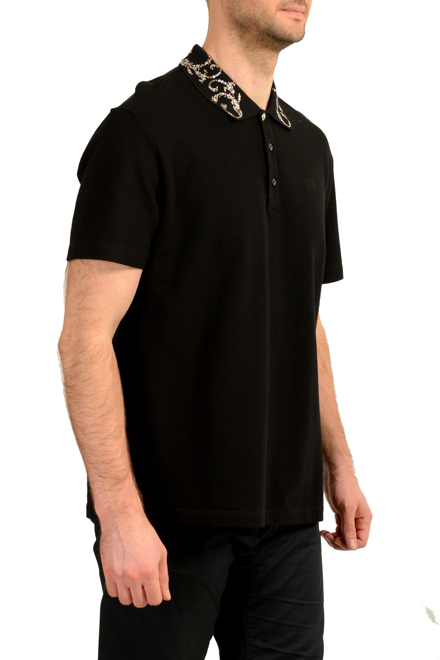 Versace Men's Black Logo Embroidery Short Sleeve Polo Shirt US XL IT 54