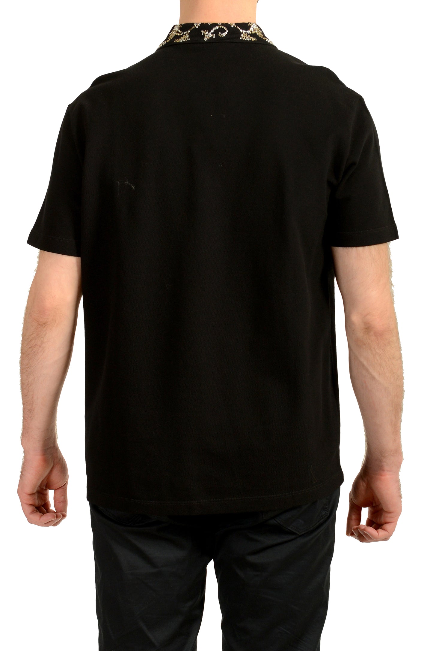 Versace Men's Black Logo Embroidery Short Sleeve Polo Shirt US XL IT 54