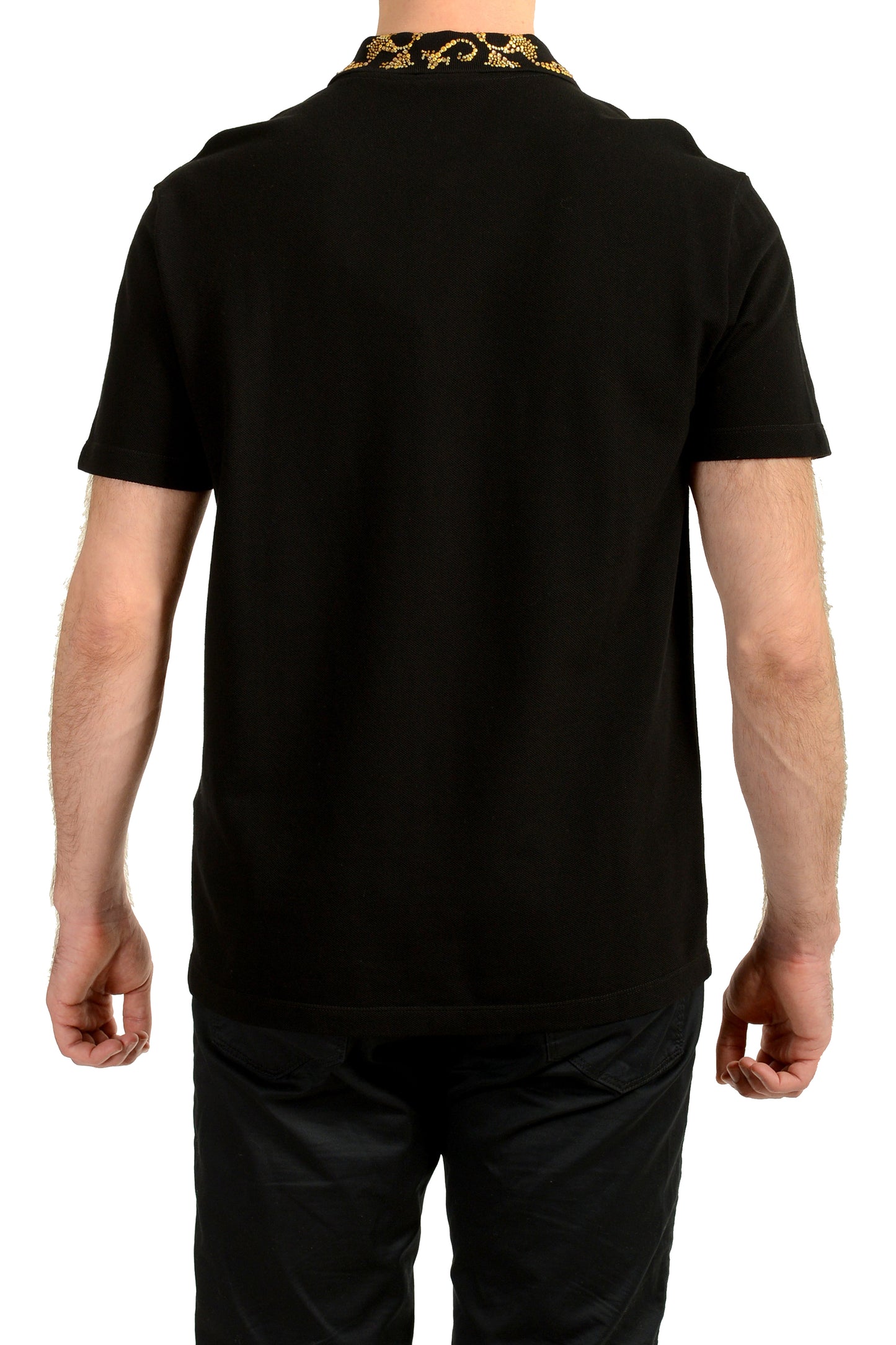 Versace Men's Black Logo Embroidery Short Sleeve Polo Shirt US L IT 52