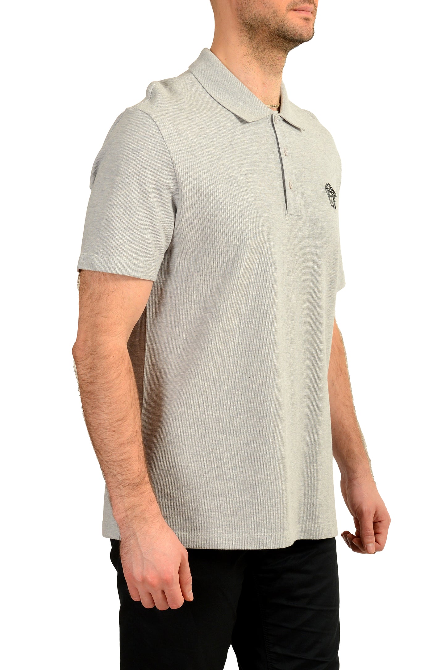 Versace Men's Gray Medusa Logo Embroidery Short Sleeve Polo Shirt US XL IT 54
