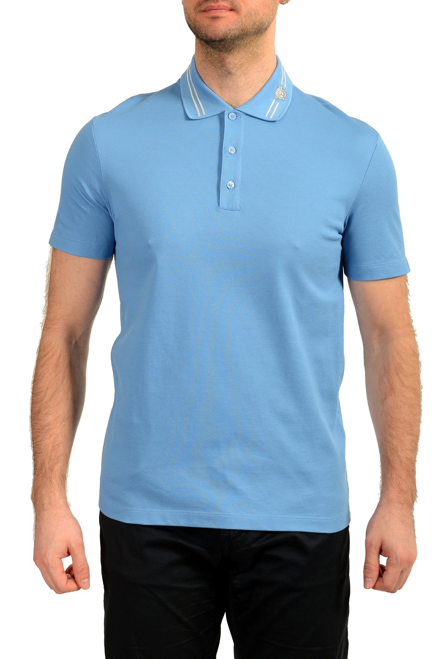 Versace Men's Blue Medusa Logo Embroidery Short Sleeve Polo Shirt US S IT 48