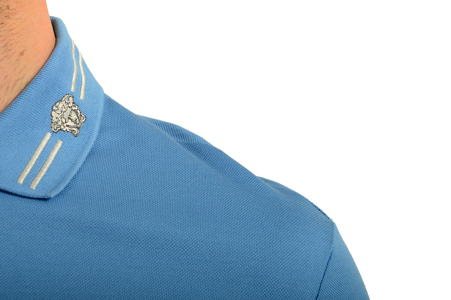 Versace Men's Blue Medusa Logo Embroidery Short Sleeve Polo Shirt US S IT 48