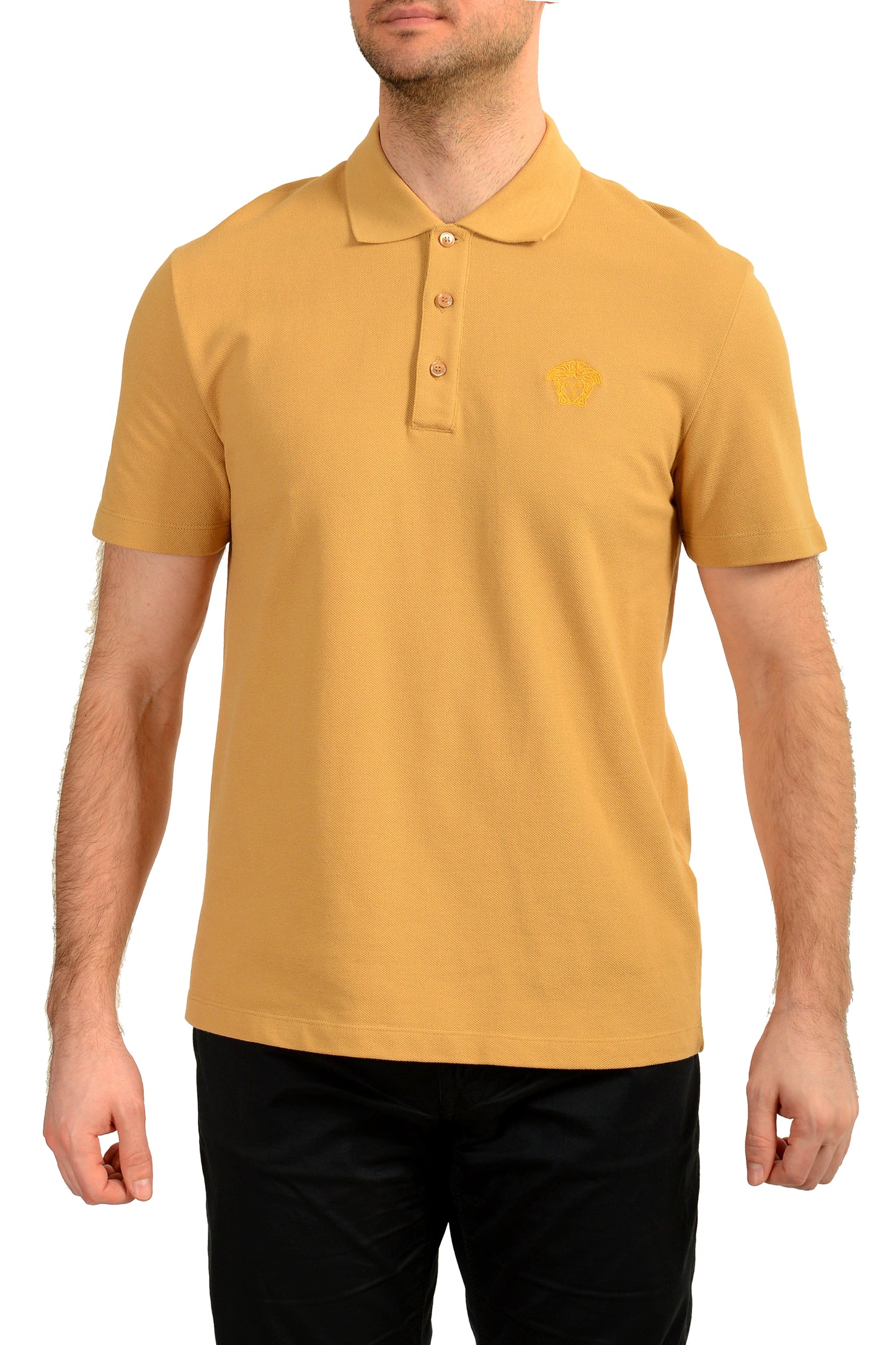 Versace Men's Beige Medusa Logo Embroidery Short Sleeve Polo Shirt US L IT 52