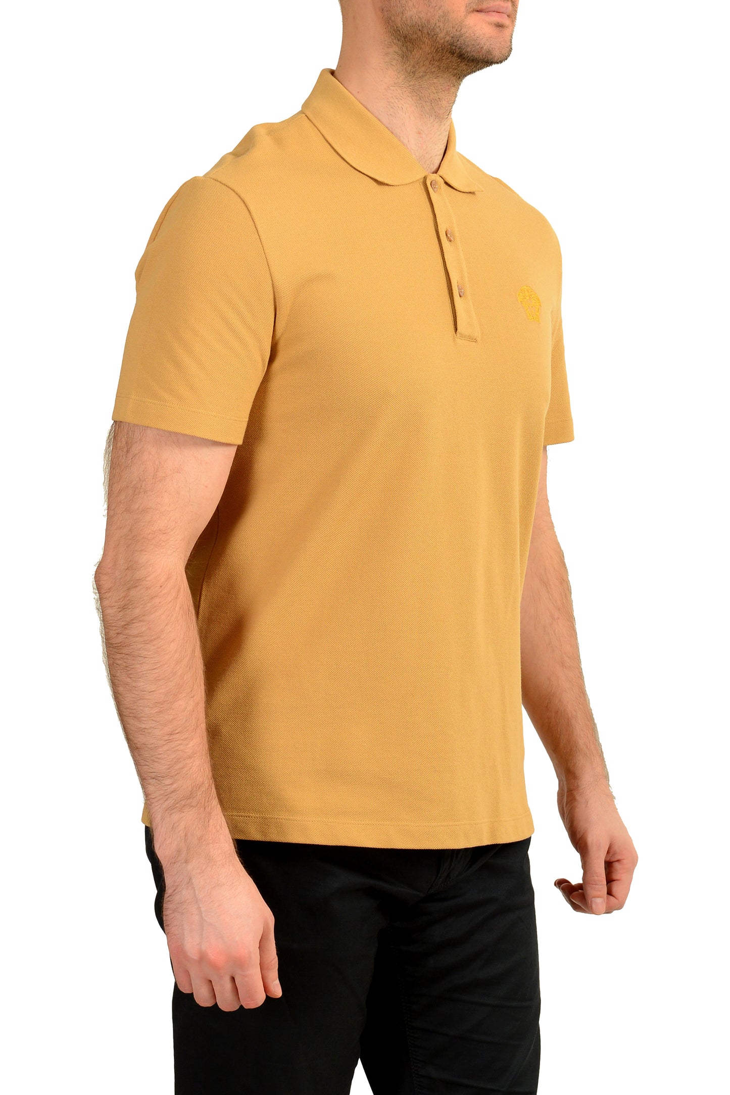 Versace Men's Beige Medusa Logo Embroidery Short Sleeve Polo Shirt US L IT 52