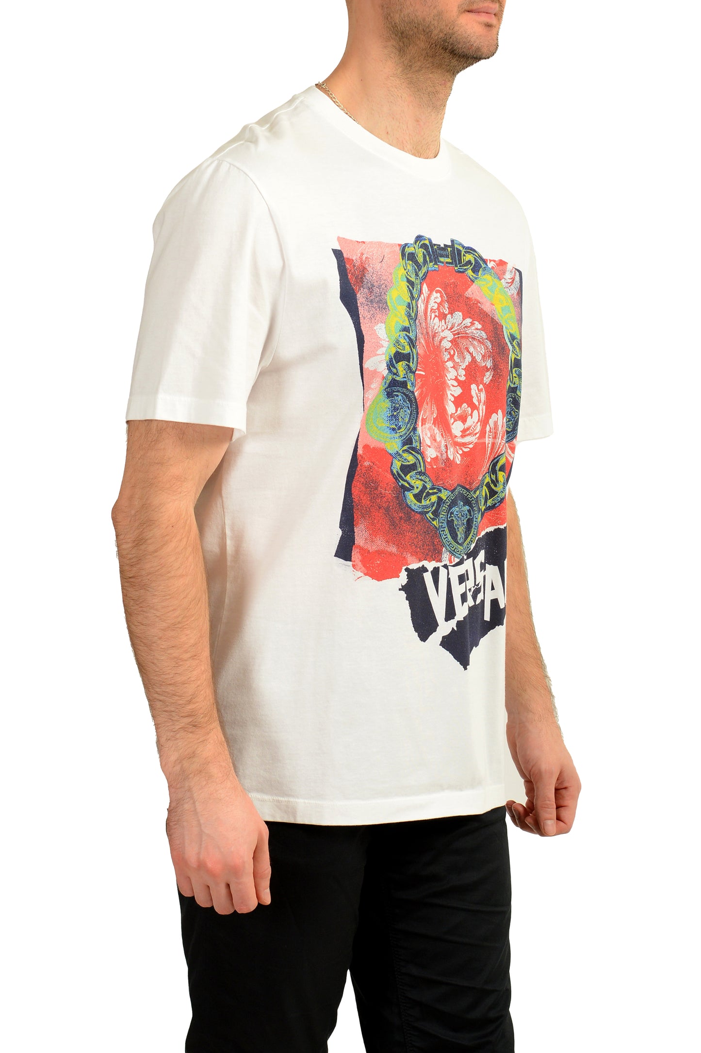Versace Men's White Graphic Print Short Sleeve T-Shirt US M IT 50