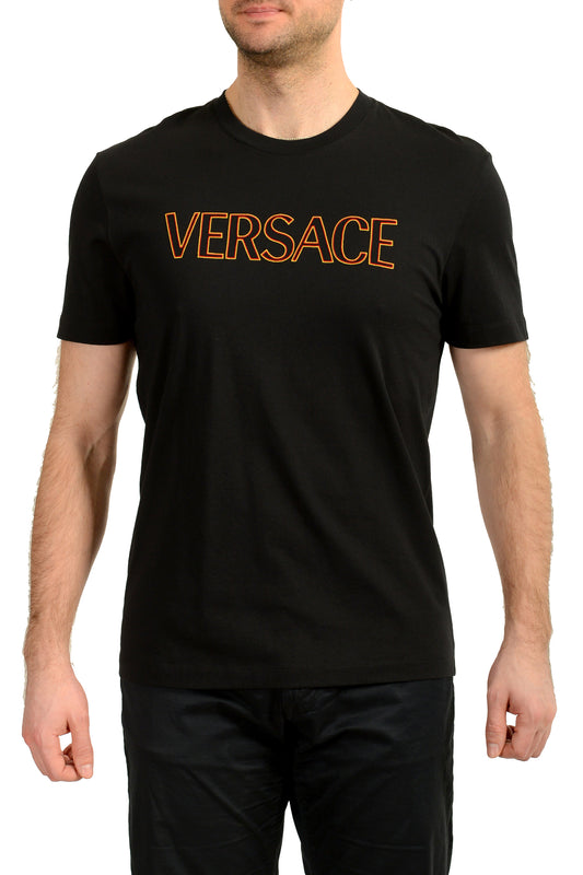 Versace Men's Black Logo Embroidered Crewneck Short Sleeve T-Shirt US L IT 52
