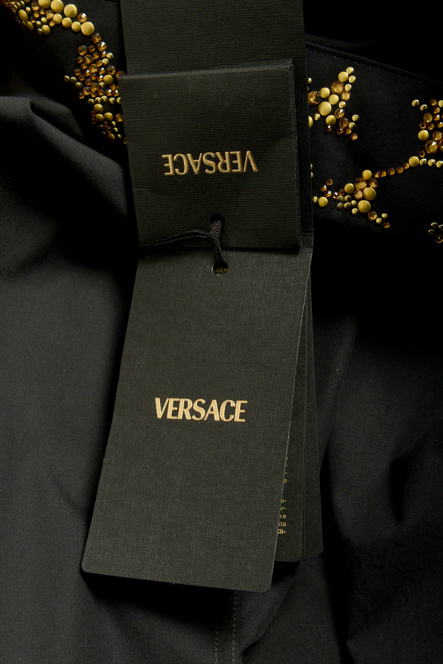 Versace Men's Black & Gold Collar Embellishments Long Sleeve Shirt US S IT 48