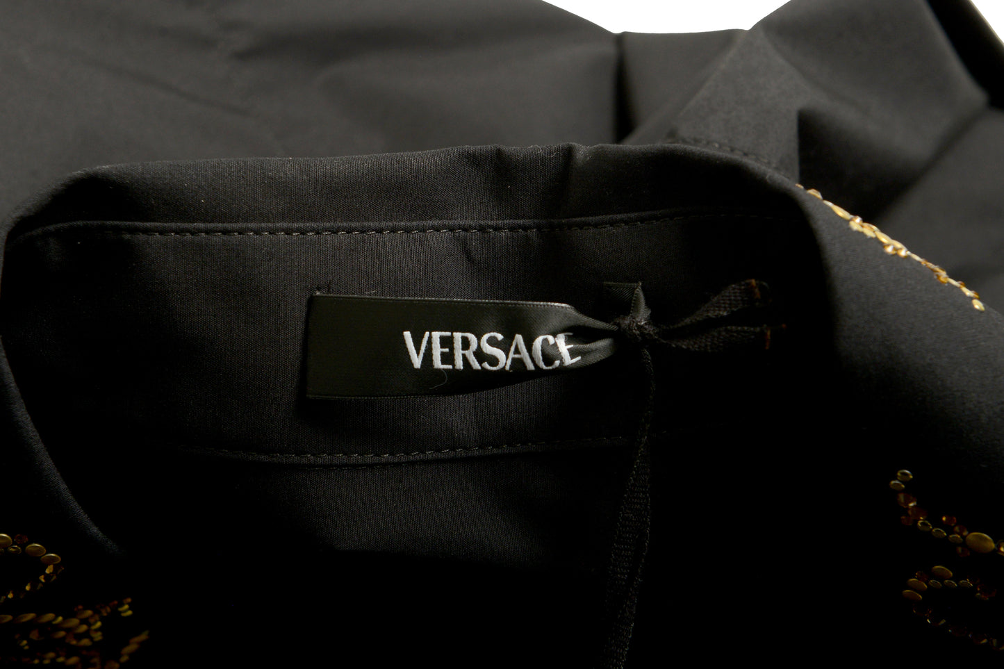 Versace Men's Black & Gold Collar Embellishments Long Sleeve Shirt US S IT 48