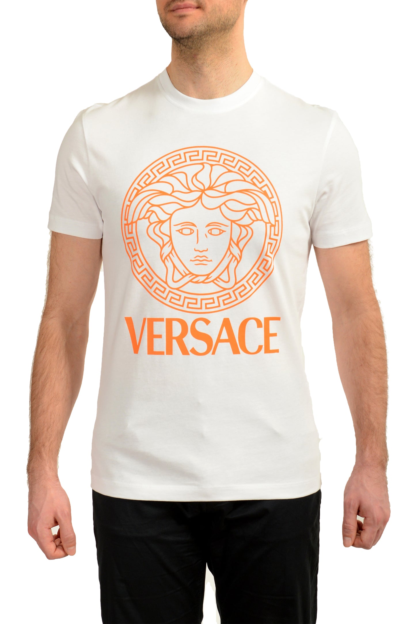 Versace Men's White Logo Print Crewneck Short Sleeve T-Shirt US M IT 50