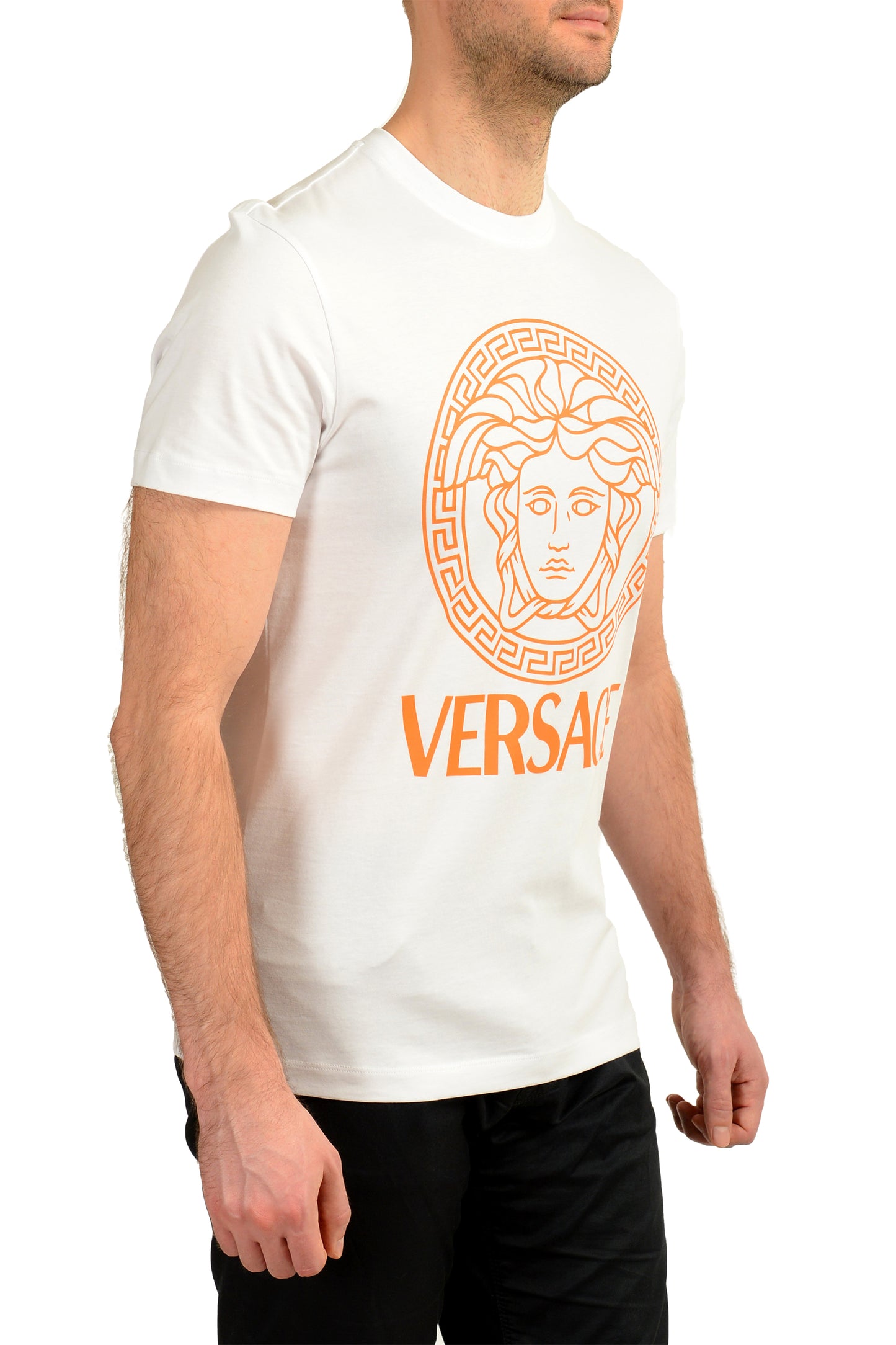 Versace Men's White Logo Print Crewneck Short Sleeve T-Shirt US M IT 50