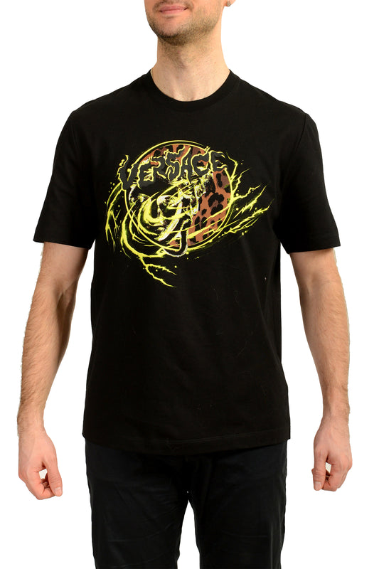 Versace Men's Black Logo Print Graphic Crewneck Short Sleeve T-Shirt US M IT 50