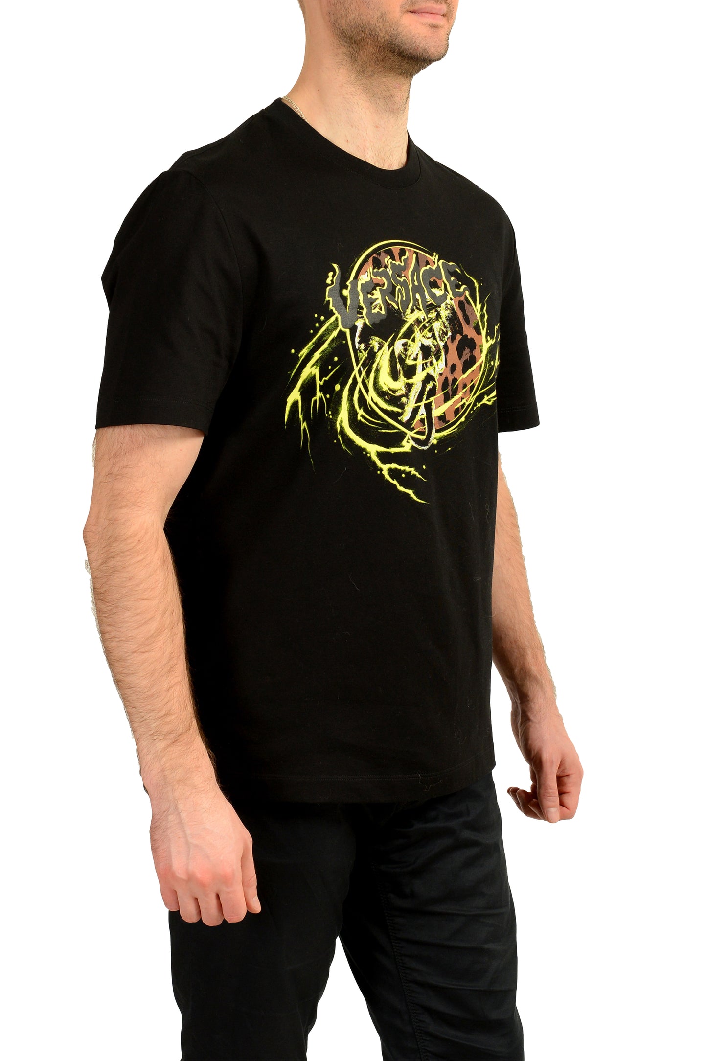 Versace Men's Black Logo Print Graphic Crewneck Short Sleeve T-Shirt US M IT 50