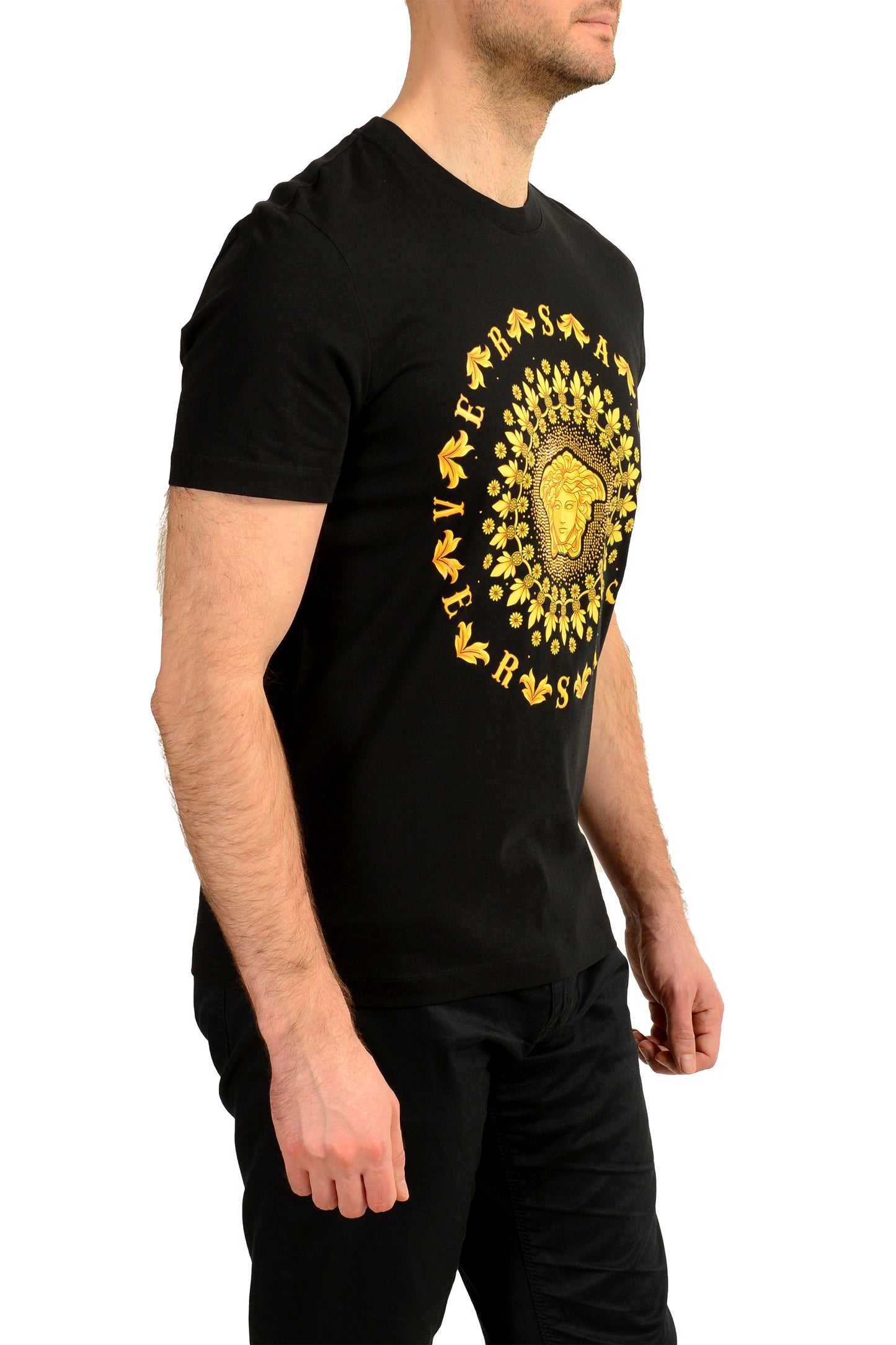 Versace Men's Black Gold Medusa Head Crewneck Short Sleeve T-Shirt US L IT 52